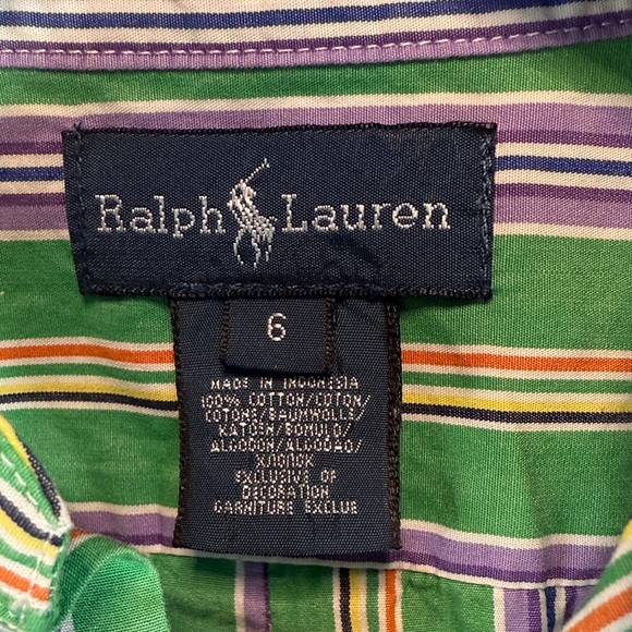 Ralph Lauren Boys Shirt Button Down long Sleeve With Green and Purple Strips EUC - Picture 6 of 9